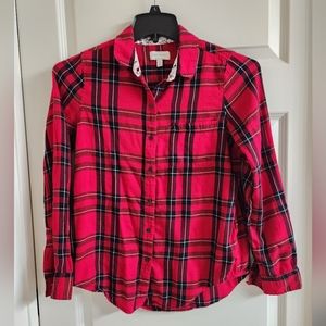 Lucky Brand Red Button Down w/ white floral cuff sleeve detail Size Small